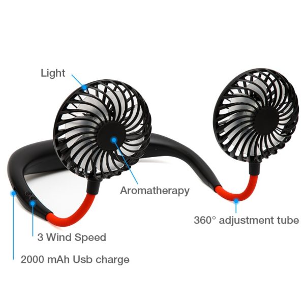 2000 mAh USB Portable  Hands-free Neck Fan Hanging Rechargeable Mini Sports - Image 3