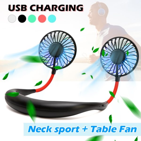 2000 mAh USB Portable  Hands-free Neck Fan Hanging Rechargeable Mini Sports