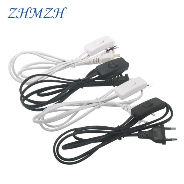 AC Power Cord 1.8m on-off Switch Plug Wire Two-pin  Cable Extension Cords Black White Line For LED lamp - Image 2