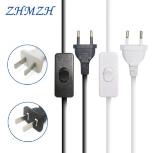 AC Power Cord 1.8m on-off Switch Plug Wire Two-pin  Cable Extension Cords Black White Line For LED lamp