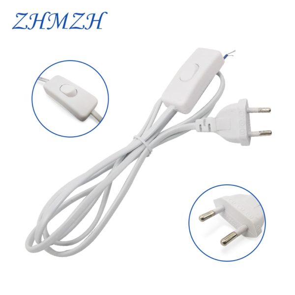 AC Power Cord 1.8m on-off Switch Plug Wire Two-pin  Cable Extension Cords Black White Line For LED lamp - Image 5