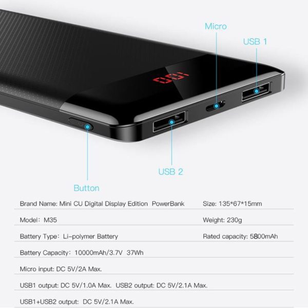 Baseus 10000mAh Power Bank Portable Charging Powerbank 10000 Slim Poverbank External Battery Pack Charger For Xiaomi Mi 9 iPhone - Image 6