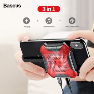 Baseus 3 in 1 Mobile Phone Cooler For iPhone X 8 7 6 6S Plus 5S SE Game Heat Sink Audio Radiator with Aux Charging Cable Adapter
