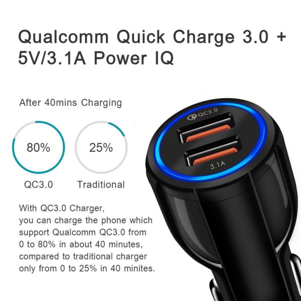 Car charger quick 3.0 Dual USB  Adapter auto battery charger for iphone samsung mini fast  for moblie phone - Image 3