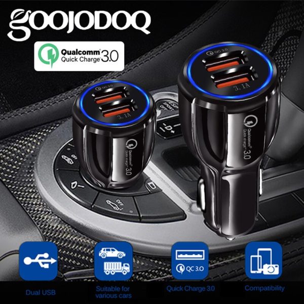 Car charger quick 3.0 Dual USB  Adapter auto battery charger for iphone samsung mini fast  for moblie phone
