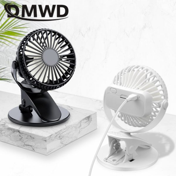 DMWD Mini Mute Clip Fan Rechargeable table with battery 4 blades Portable Air Cooling 3 Gear Speeds Desk Fan with USB Output - Image 2