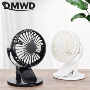 DMWD Mini Mute Clip Fan Rechargeable table with battery 4 blades Portable Air Cooling 3 Gear Speeds Desk Fan with USB Output