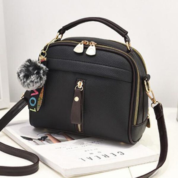 2019 Women Shoulder Bags Crossbody Bag For  Handbag PU Leather Full Moon Candy Color Cute With Fur Ball shell shape bag - Image 2