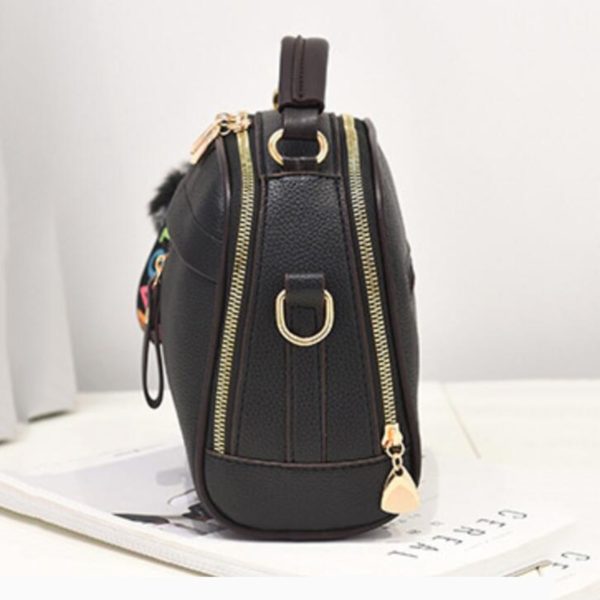 2019 Women Shoulder Bags Crossbody Bag For  Handbag PU Leather Full Moon Candy Color Cute With Fur Ball shell shape bag - Image 3