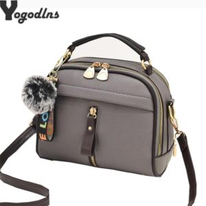 2019 Women Shoulder Bags Crossbody Bag For  Handbag PU Leather Full Moon Candy Color Cute With Fur Ball shell shape bag