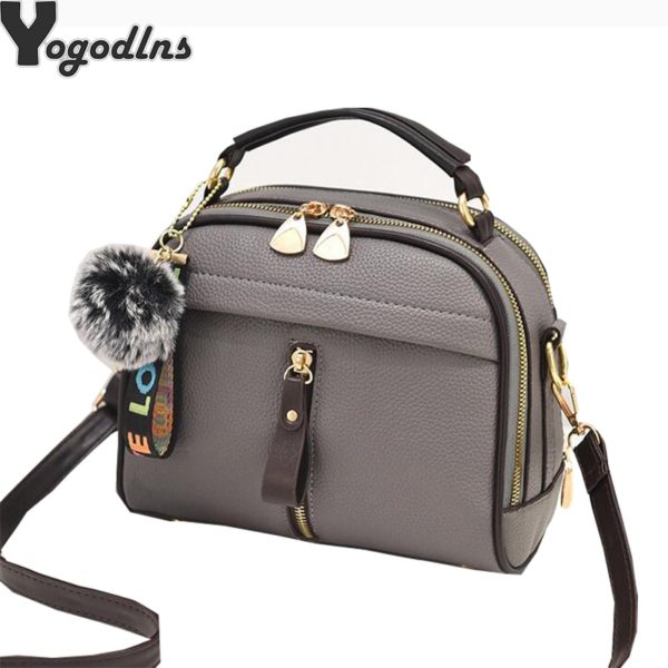 2019 Women Shoulder Bags Crossbody Bag For  Handbag PU Leather Full Moon Candy Color Cute With Fur Ball shell shape bag
