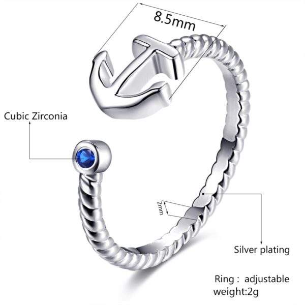 ERLUER  Adjustable Anchor ring for women love Jewelry Girls Party wedding bague Trendy anillo Fashion silver - Image 2