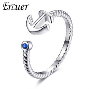 ERLUER  Adjustable Anchor ring for women love Jewelry Girls Party wedding bague Trendy anillo Fashion silver