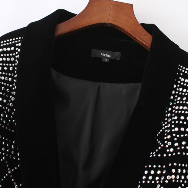 Fashion Sexy Geometric Pattern Rhinestone Notcjed Collar long-sleeved bodycon tight Blazer ZC071 - Image 5