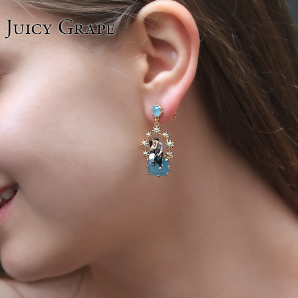 Hand Painted Romantic Paris Lovers Girl Enamel Stud Earrings For Women Star Decoration Pendant  Fashion Jewelry - Image 5