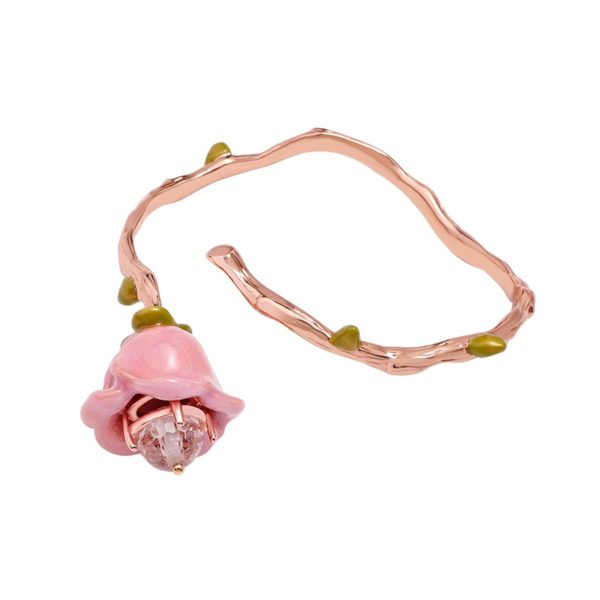JUICY GRAPE European personality exaggerated geometric irregular opening bracelet women's fashion pink Enamel flower bracelet - Image 2