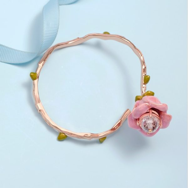 JUICY GRAPE European personality exaggerated geometric irregular opening bracelet women's fashion pink Enamel flower bracelet - Image 4