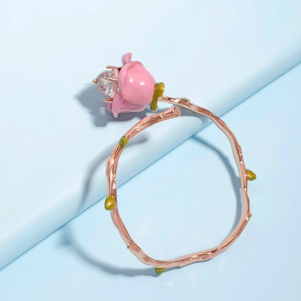 JUICY GRAPE European personality exaggerated geometric irregular opening bracelet women's fashion pink Enamel flower bracelet - Image 5