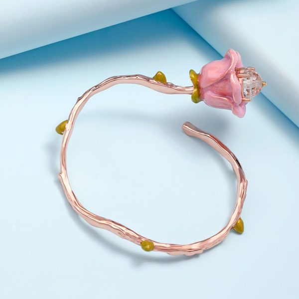 JUICY GRAPE European personality exaggerated geometric irregular opening bracelet women's fashion pink Enamel flower bracelet - Image 6