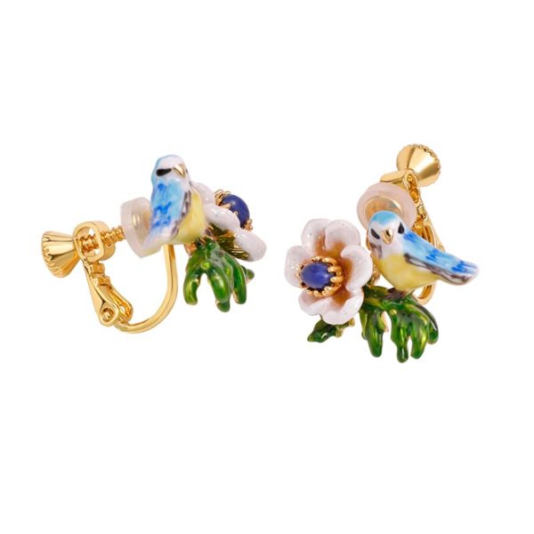 JUICY GRAPE French Style Fashion Creative New Blue Bird Stud Earrings Women's Enamel Glazed White Flower Earrings - Image 2