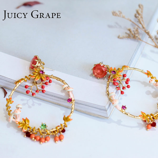 Juicy Grape 2019 Handmade Enamel Mushroom Stud  Tassel Earrings Prevent Allergy 925 Silver Needle Women Fashion Jewelry - Image 2