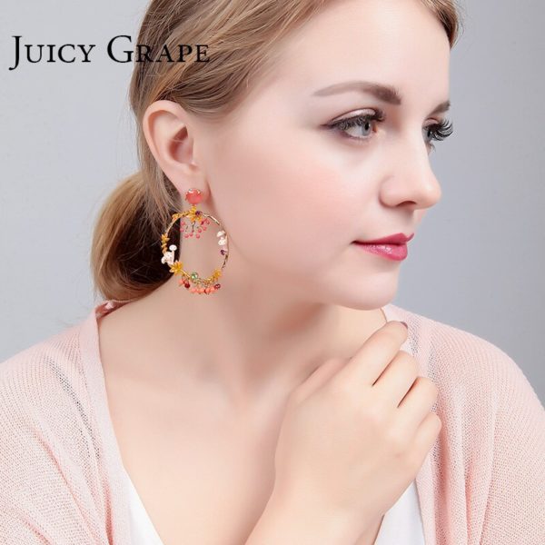 Juicy Grape 2019 Handmade Enamel Mushroom Stud  Tassel Earrings Prevent Allergy 925 Silver Needle Women Fashion Jewelry - Image 3
