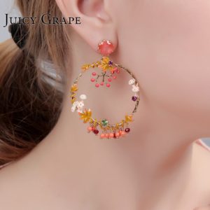 Juicy Grape 2019 Handmade Enamel Mushroom Stud  Tassel Earrings Prevent Allergy 925 Silver Needle Women Fashion Jewelry
