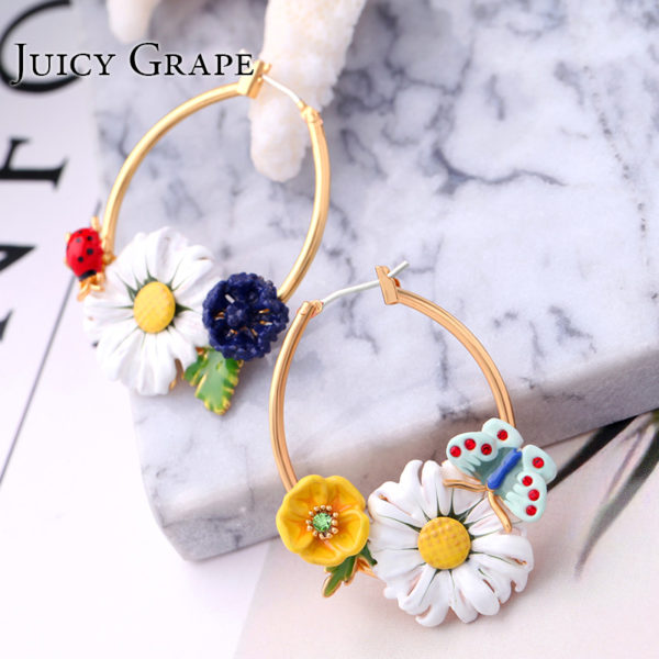 Juicy Grape 925 Silver Needle Earring New Fresh Animal Butterfly White Flower  Copper Gilded  For Women - Image 2