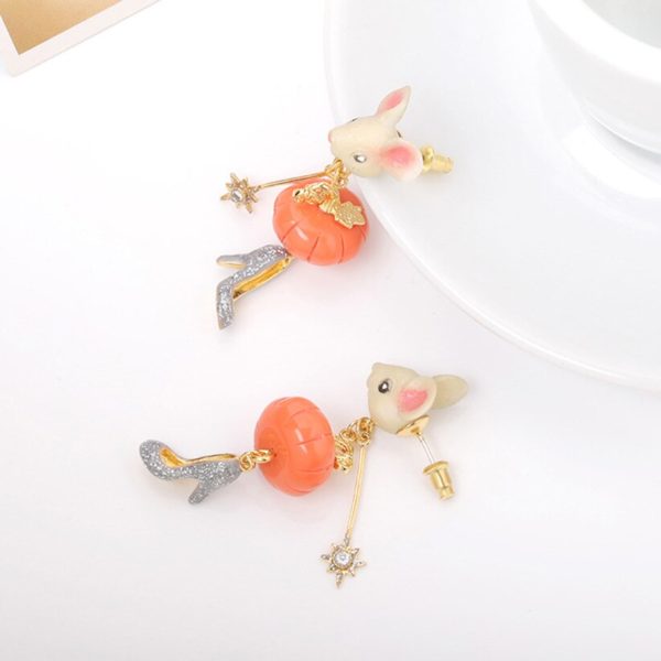 Juicy Grape 925 Silver Needle  Hand Painted Enamel Cute Mouse Stud Earrings Pumpkin Crystal Shoe For Women - Image 3