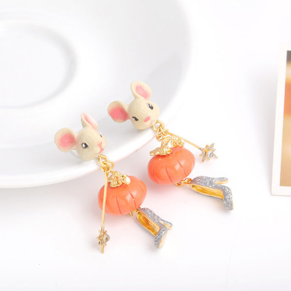 Juicy Grape 925 Silver Needle  Hand Painted Enamel Cute Mouse Stud Earrings Pumpkin Crystal Shoe For Women - Image 4