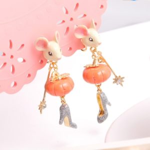 Juicy Grape 925 Silver Needle  Hand Painted Enamel Cute Mouse Stud Earrings Pumpkin Crystal Shoe For Women