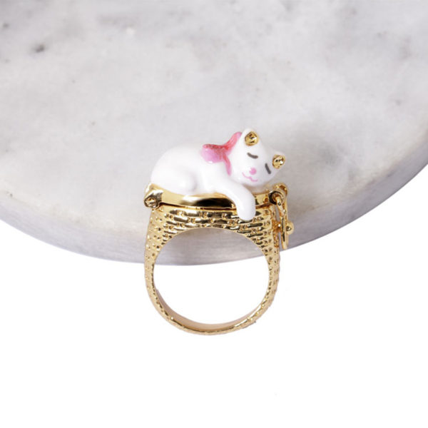 Juicy Grape Christmas Sweet Sleep Cat Enamel Ring Rich Color Open Close Delicate Design Ring Women Fashion Charm Jewelry - Image 3