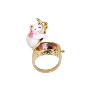 Juicy Grape Christmas Sweet Sleep Cat Enamel Ring Rich Color Open Close Delicate Design Ring Women Fashion Charm Jewelry