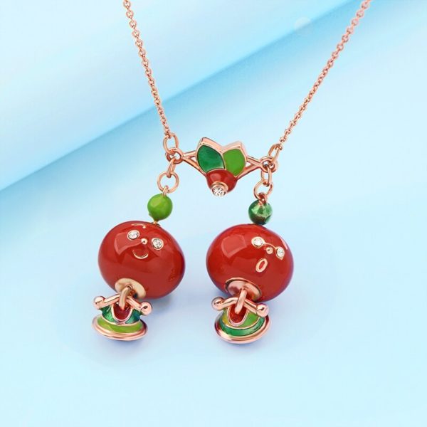 Juicy Grape Cute children's fun hand-painted fruit pendant necklace female European and American copper gilded Necklace - Image 4
