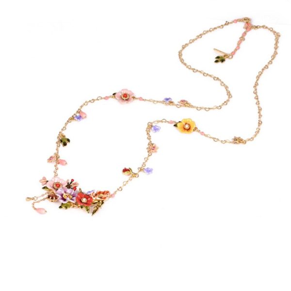 Juicy Grape Enamel Glaze Peony Flower Long Necklace Tassel Sweater Chain Pendant Necklace Hand Painted Enamel Jewelry - Image 3