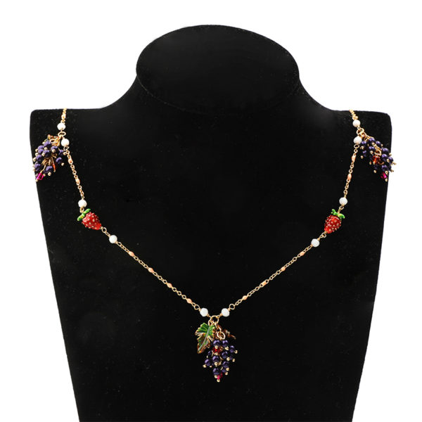 Juicy Grape European and American fashion long grape fruit tassanis pendant necklace Enamel leafy strawberry sweater chain - Image 3