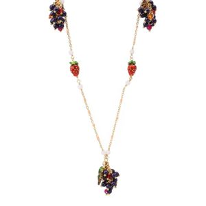 Juicy Grape European and American fashion long grape fruit tassanis pendant necklace Enamel leafy strawberry sweater chain