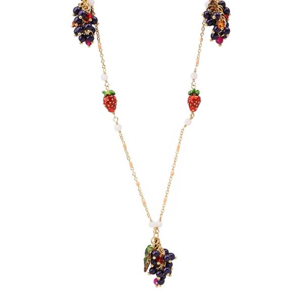 Juicy Grape European and American fashion long grape fruit tassanis pendant necklace Enamel leafy strawberry sweater chain
