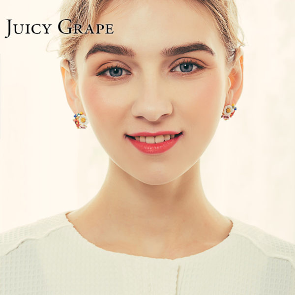 Juicy Grape Fashion High-end Enamel Glaze Flower Series Ladybug Stud Silver Needle Flower Earrings For Women Jewelry - Image 4
