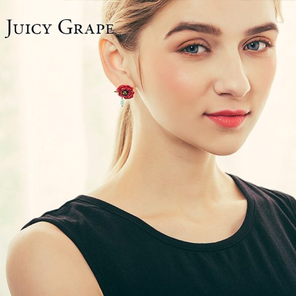 Juicy Grape Flower Series Enamel Glaze Peony Flower Earrings 925 Silver Needles Party Earring Luxury  Jewelry - Image 2