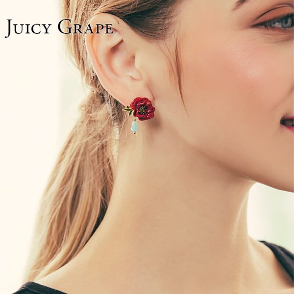 Juicy Grape Flower Series Enamel Glaze Peony Flower Earrings 925 Silver Needles Party Earring Luxury  Jewelry - Image 3