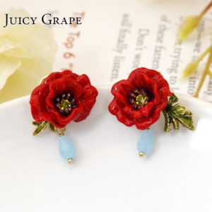 Juicy Grape Flower Series Enamel Glaze Peony Flower Earrings 925 Silver Needles Party Earring Luxury  Jewelry