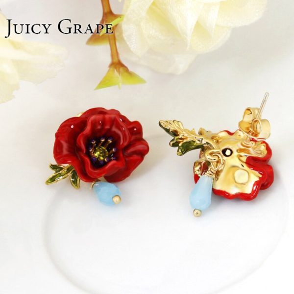 Juicy Grape Flower Series Enamel Glaze Peony Flower Earrings 925 Silver Needles Party Earring Luxury  Jewelry - Image 5