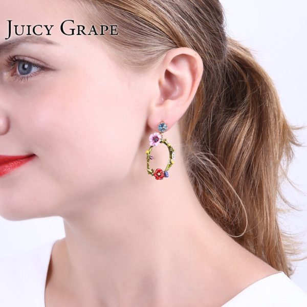 Juicy Grape Green Leaf Crystal Ear Ring Corn Poppy Flower  Fashion Jewellery Sieraden Joyas Pendientes Earring Women - Image 3