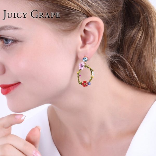 Juicy Grape Green Leaf Crystal Ear Ring Corn Poppy Flower  Fashion Jewellery Sieraden Joyas Pendientes Earring Women - Image 4