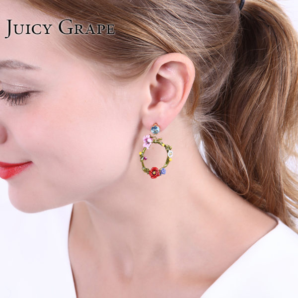 Juicy Grape Green Leaf Crystal Ear Ring Corn Poppy Flower  Fashion Jewellery Sieraden Joyas Pendientes Earring Women - Image 5