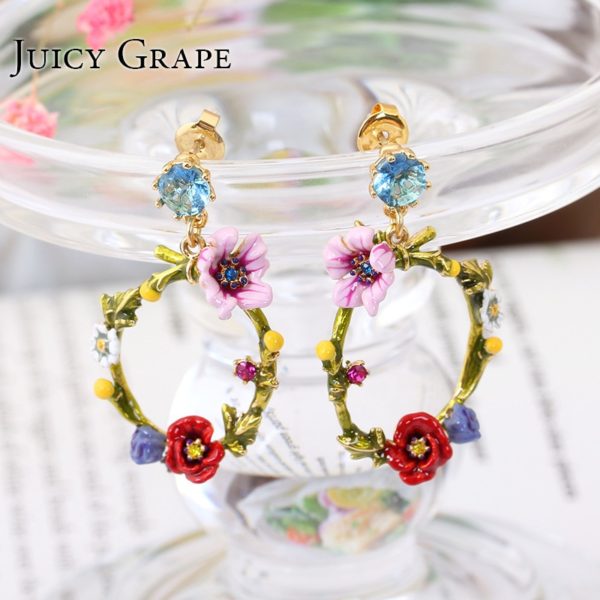 Juicy Grape Green Leaf Crystal Ear Ring Corn Poppy Flower  Fashion Jewellery Sieraden Joyas Pendientes Earring Women