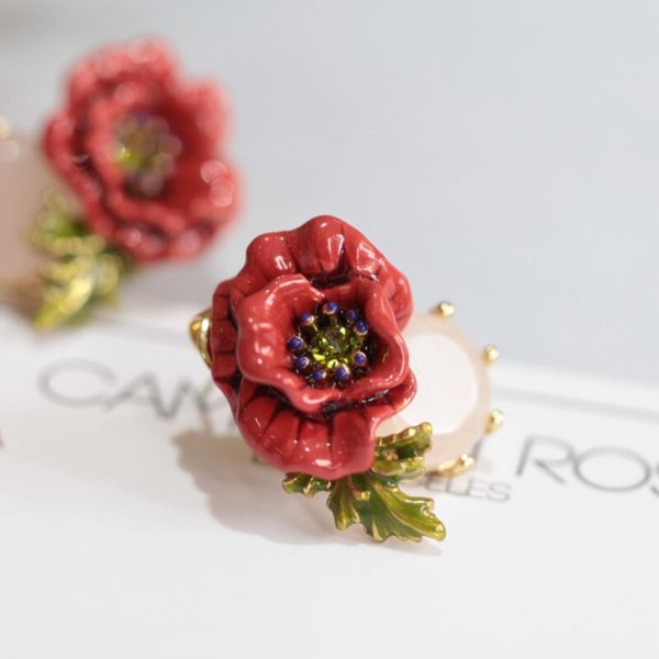 Juicy Grape Hand Painted Enamel Glaze Jewelry Red Rose Flower Crystal Earrings Gilded Stud Woman Accessories - Image 2