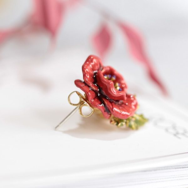 Juicy Grape Hand Painted Enamel Glaze Jewelry Red Rose Flower Crystal Earrings Gilded Stud Woman Accessories - Image 3