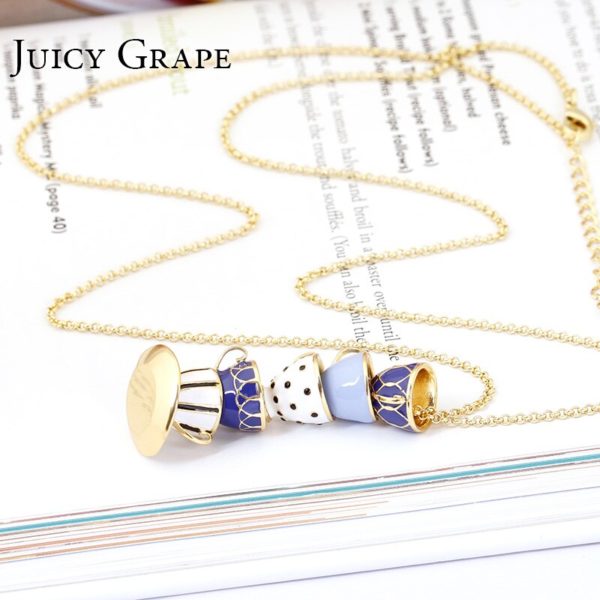 Juicy Grape Hand Painted Enamel Necklace Jewelry Teacup Pendant Long Chain Choker Necklace Bijoux Femme Bijuteria Women - Image 2